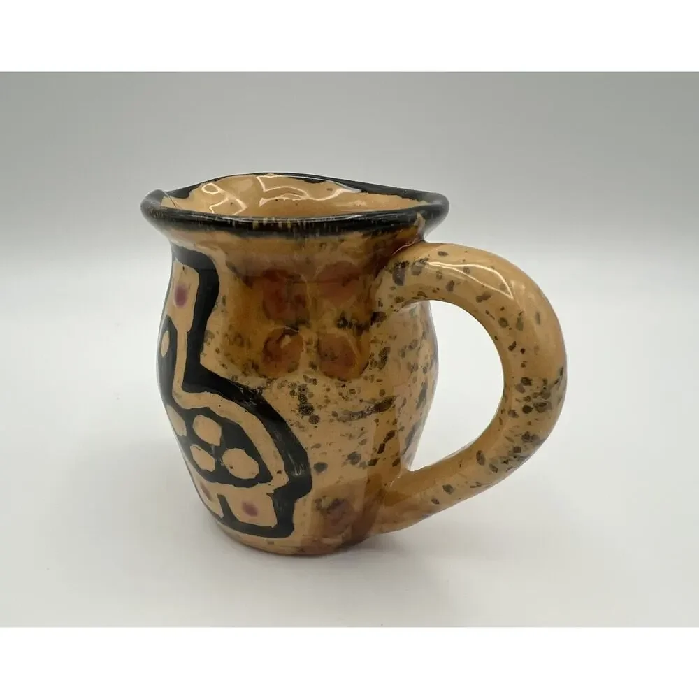 Kazuri Kenya Handmade Art Pottery Small Tan & Black Creamer Pitcher 3” Signed